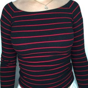 Black long sleeve top with red stripes
